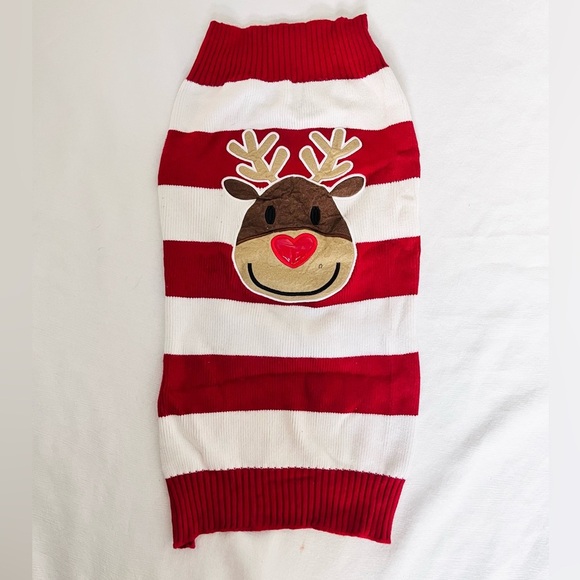 Christmas dog reindeer Red and White Dog Sweater - Picture 2 of 5